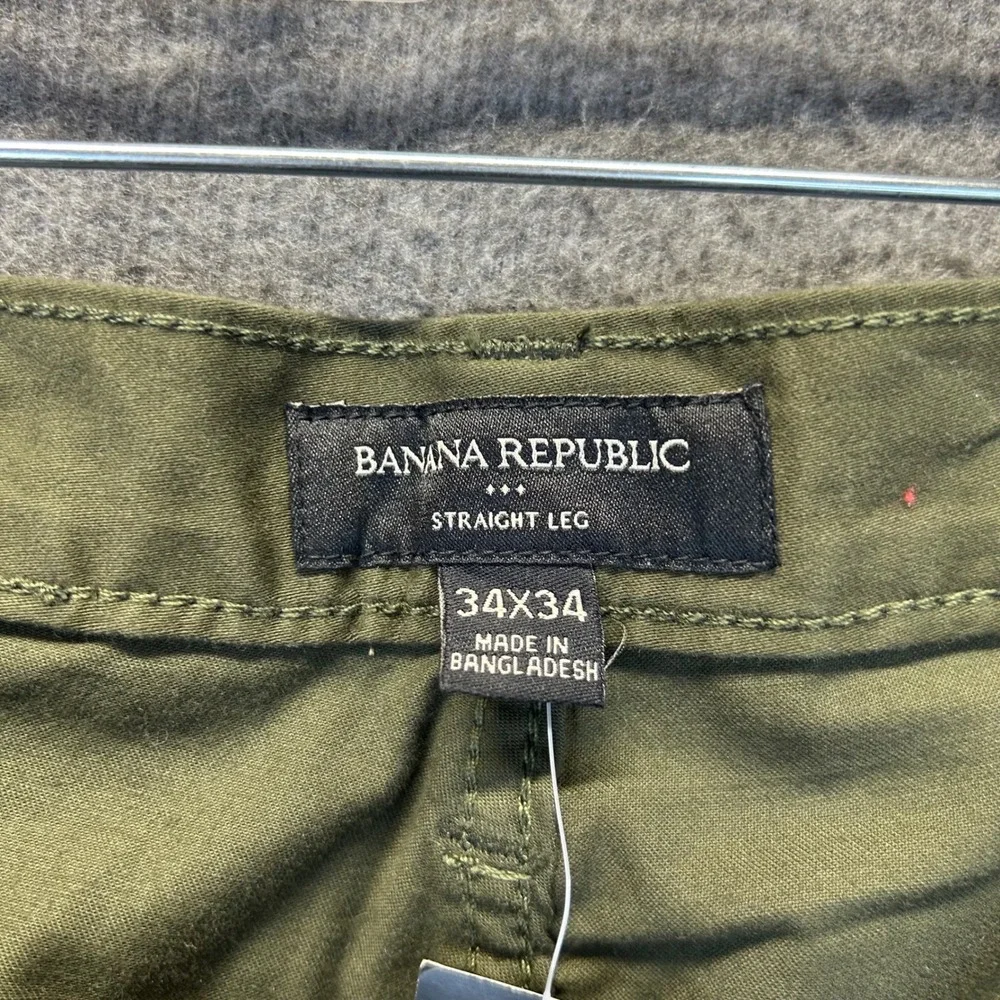 Banana Republic Mens Straight Leg Pants 34x34 Olive Green Cotton Stretch 793318